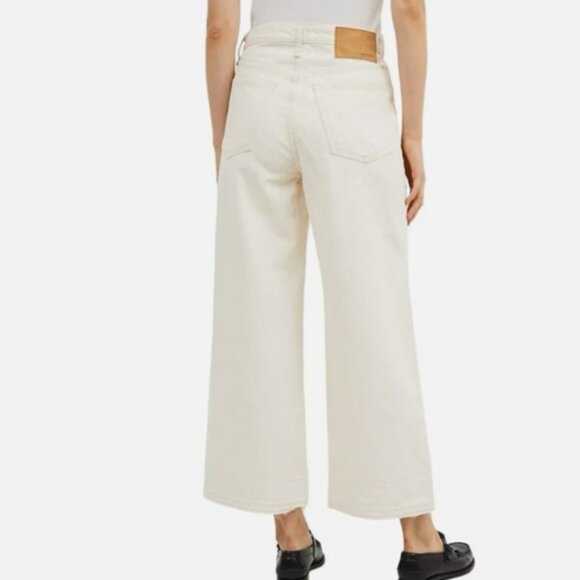 RAG & BONE Maya High-Rise Ankle Wide Leg Jeans Raw Hem Cropped Ecru - size 33 - Picture 2 of 9
